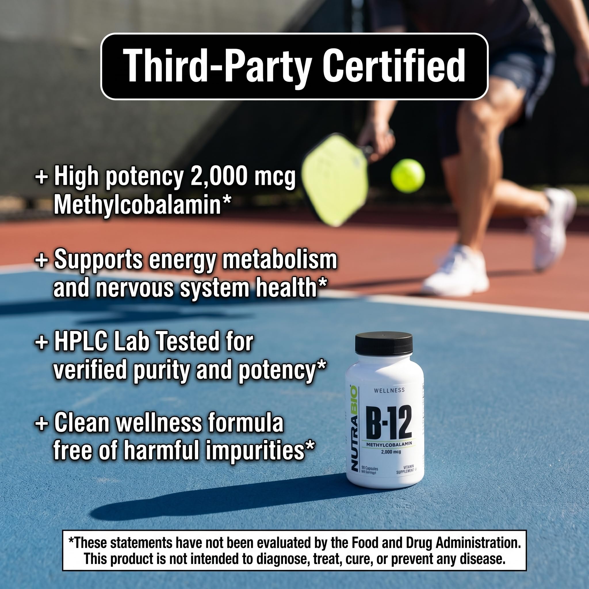 NutraBio Methyl B-12 Supplement 68g bottle on a table