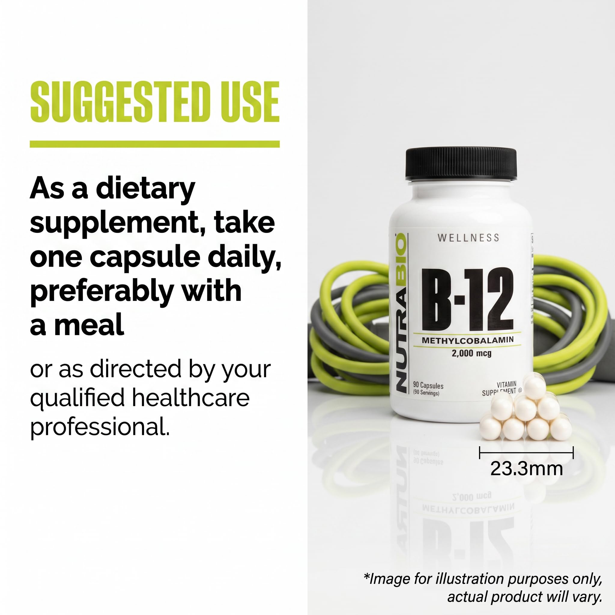 NutraBio Methyl B-12 Supplement 68g displayed with other supplements