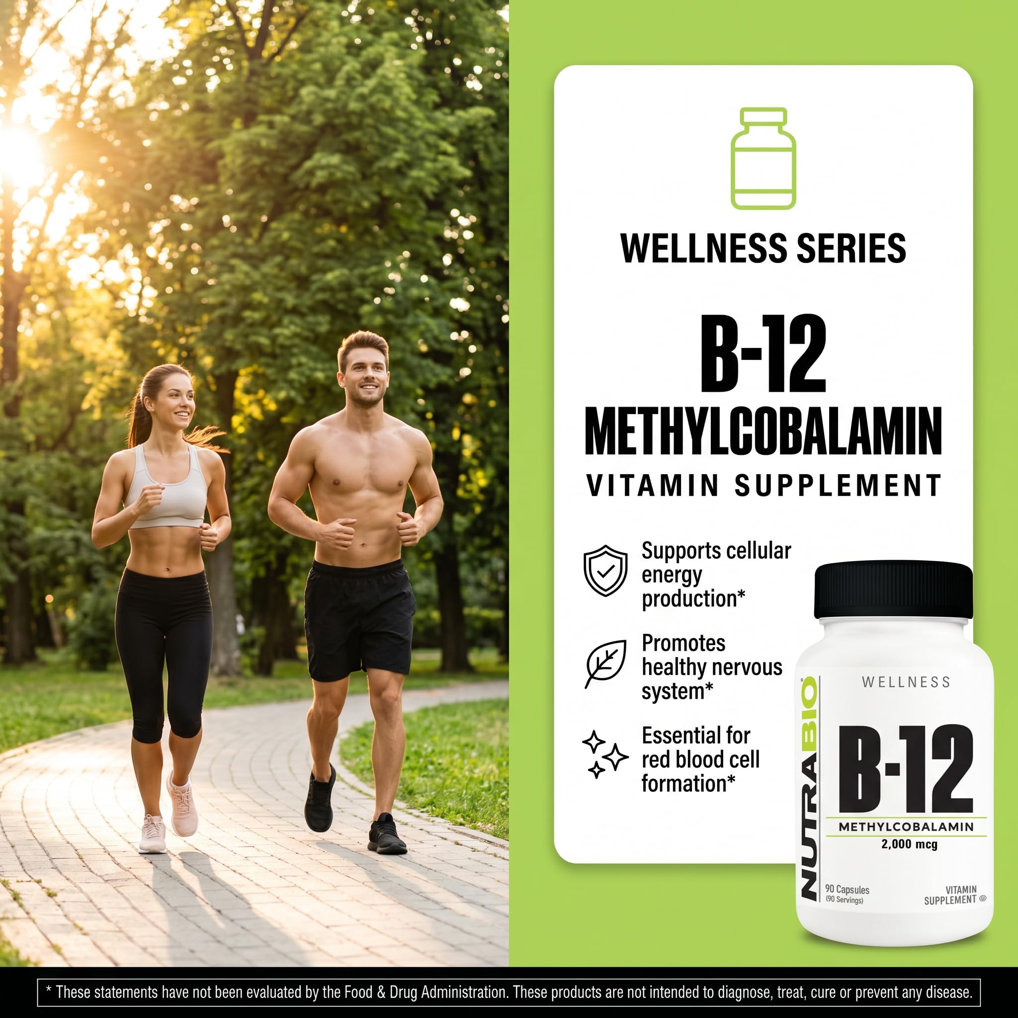NutraBio Methyl B-12 Supplement 68g with a measuring spoon