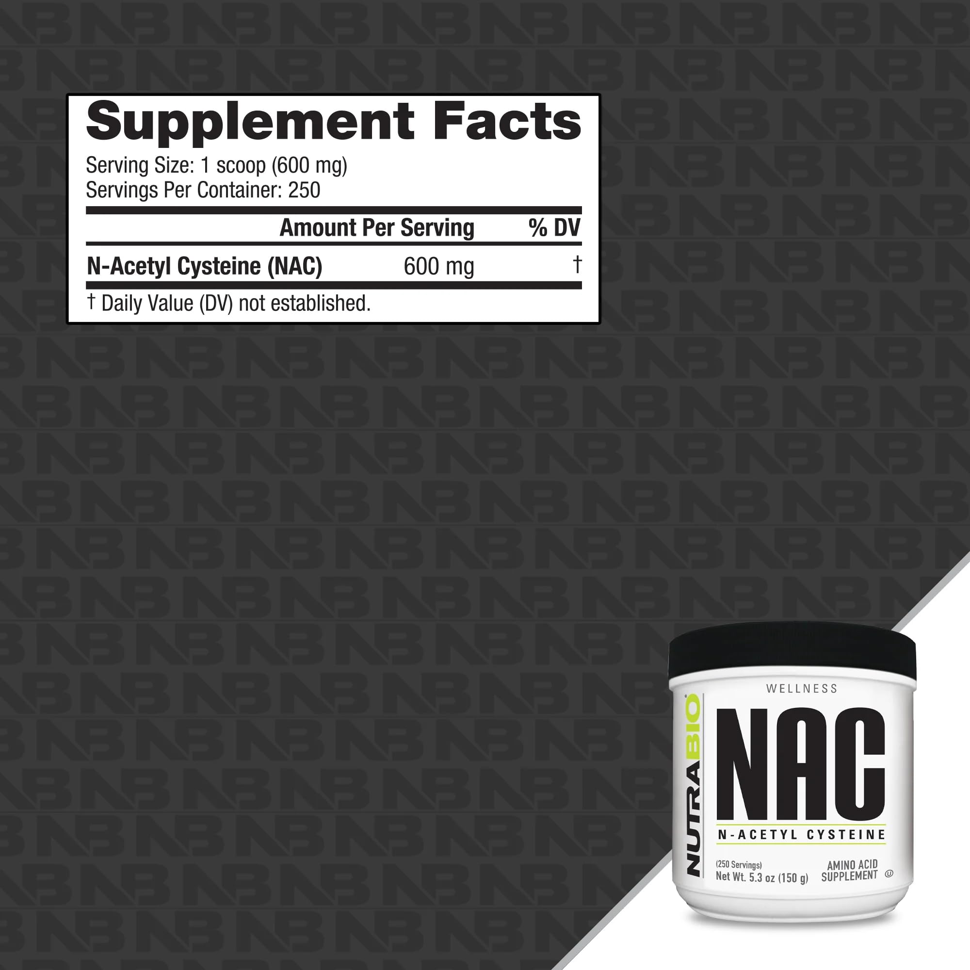 NutraBio N-Acetylcysteine 50g side view