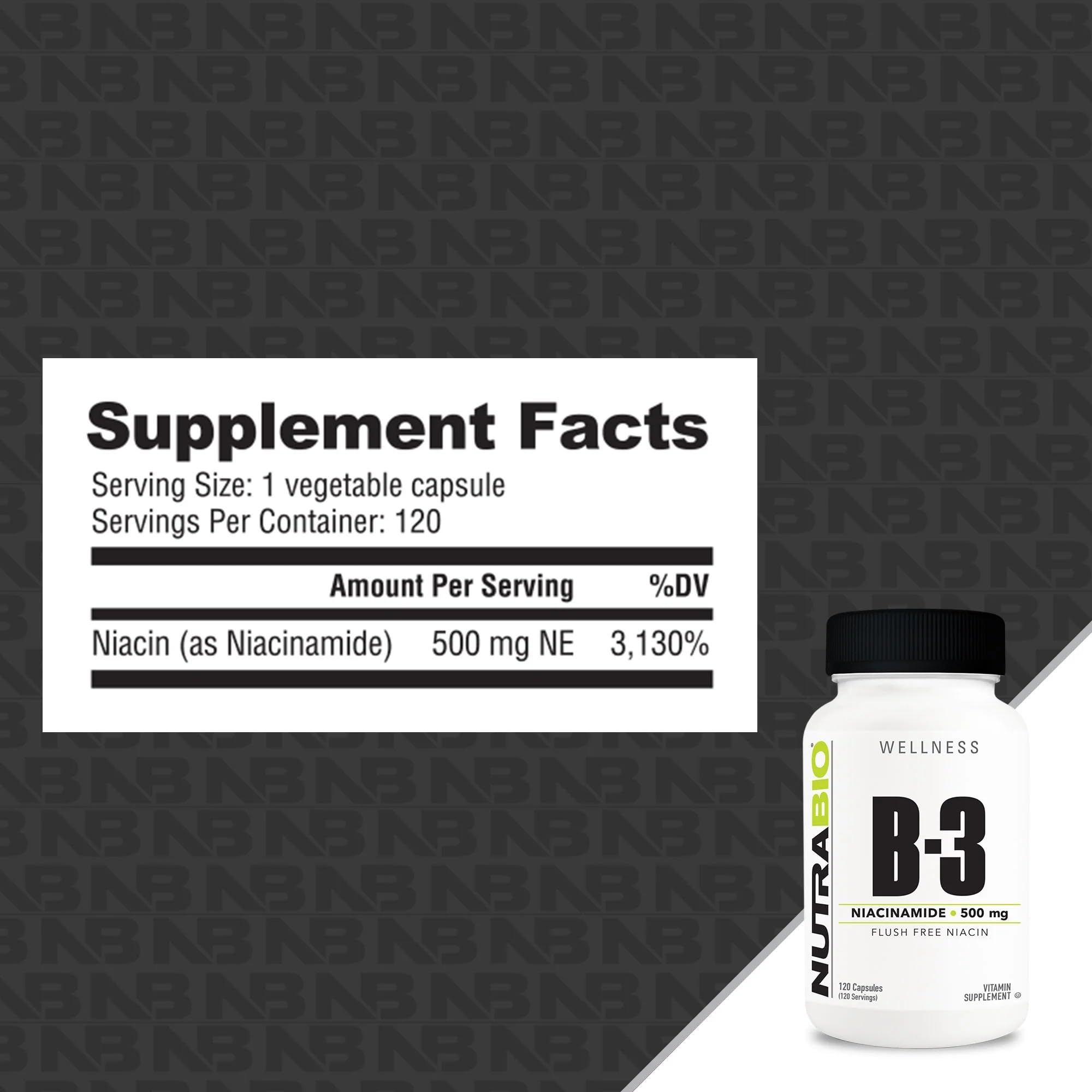 NutraBio Niacinamide Vitamin B3 Supplement back view