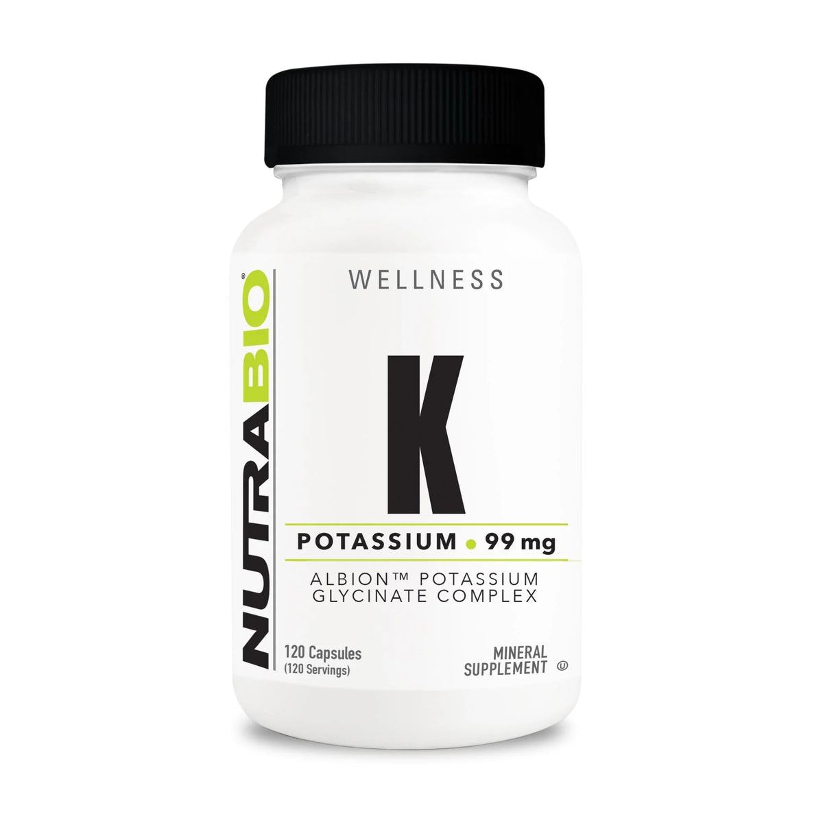 NutraBio Potassium Supplement 99mg 60 Capsules front view