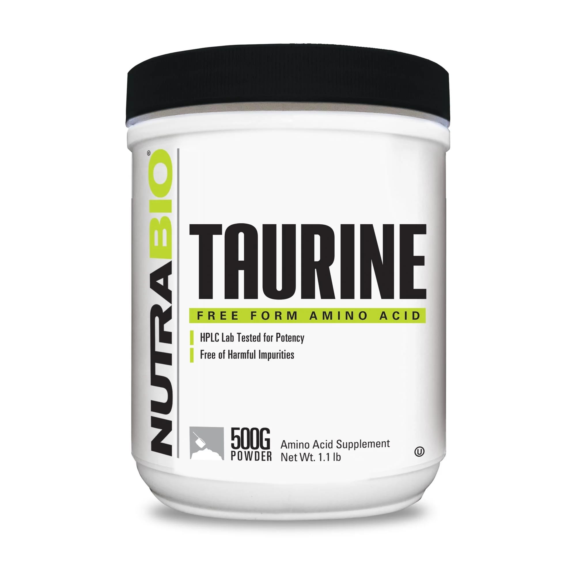 NutraBio Taurine Powder 500g front view