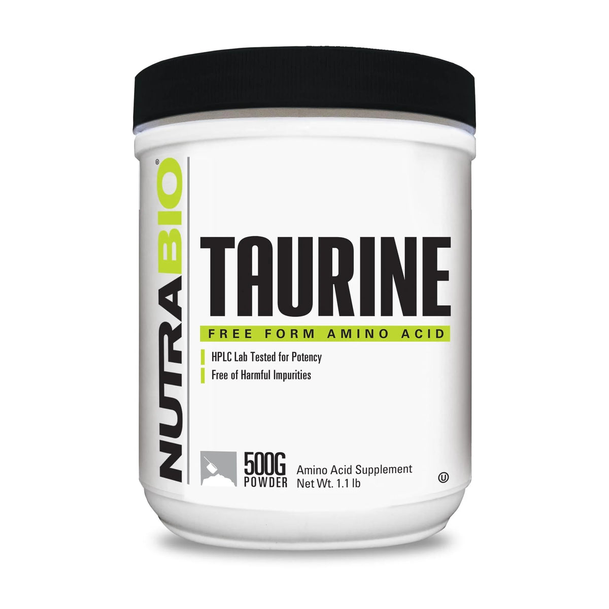 NutraBio Taurine Powder 500g front view