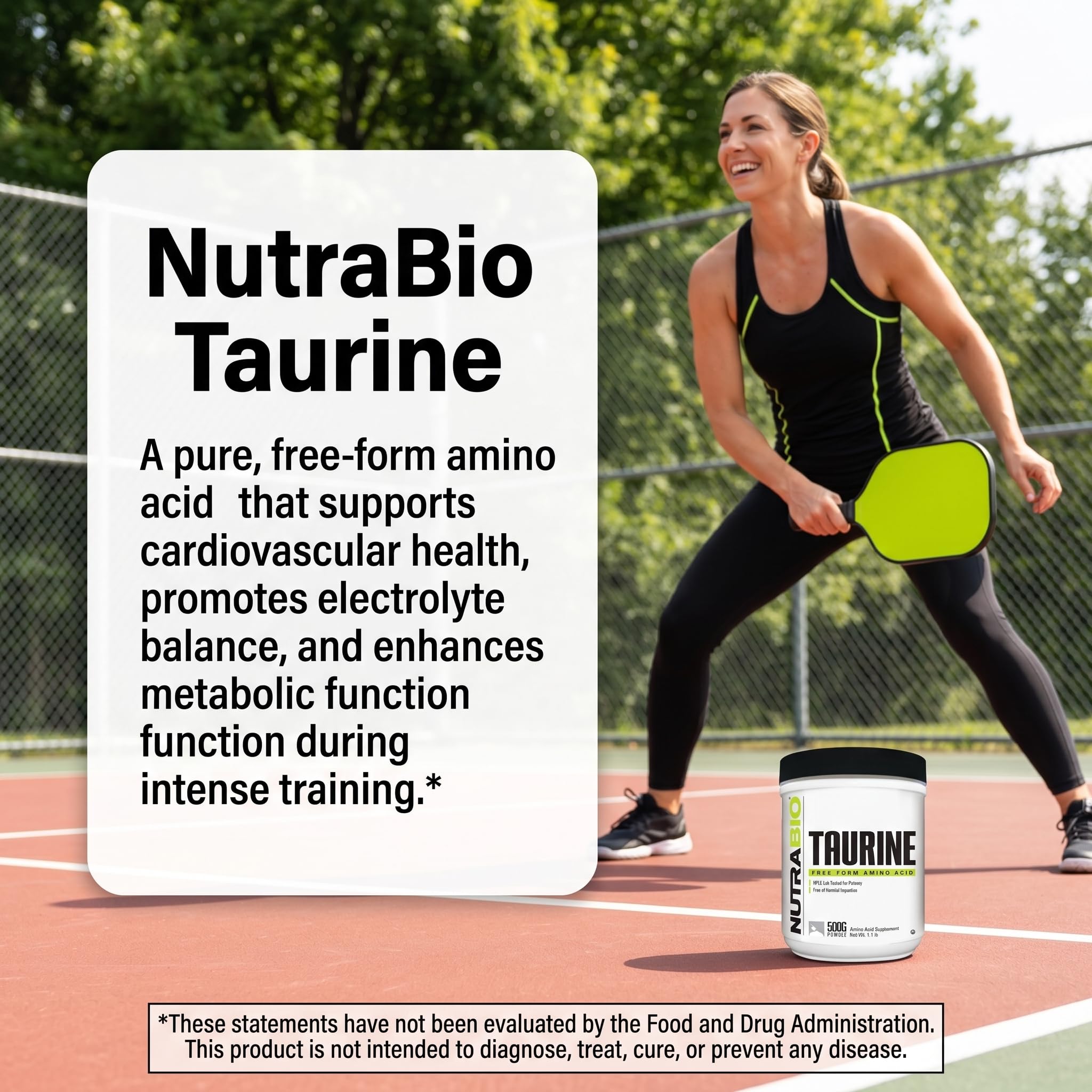NutraBio Taurine Powder 500g in a kitchen setting