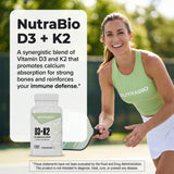 NutraBio Vitamin D3 & K2 capsules back view with ingredient list