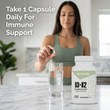 NutraBio Vitamin D3 & K2 capsules in hand for size comparison