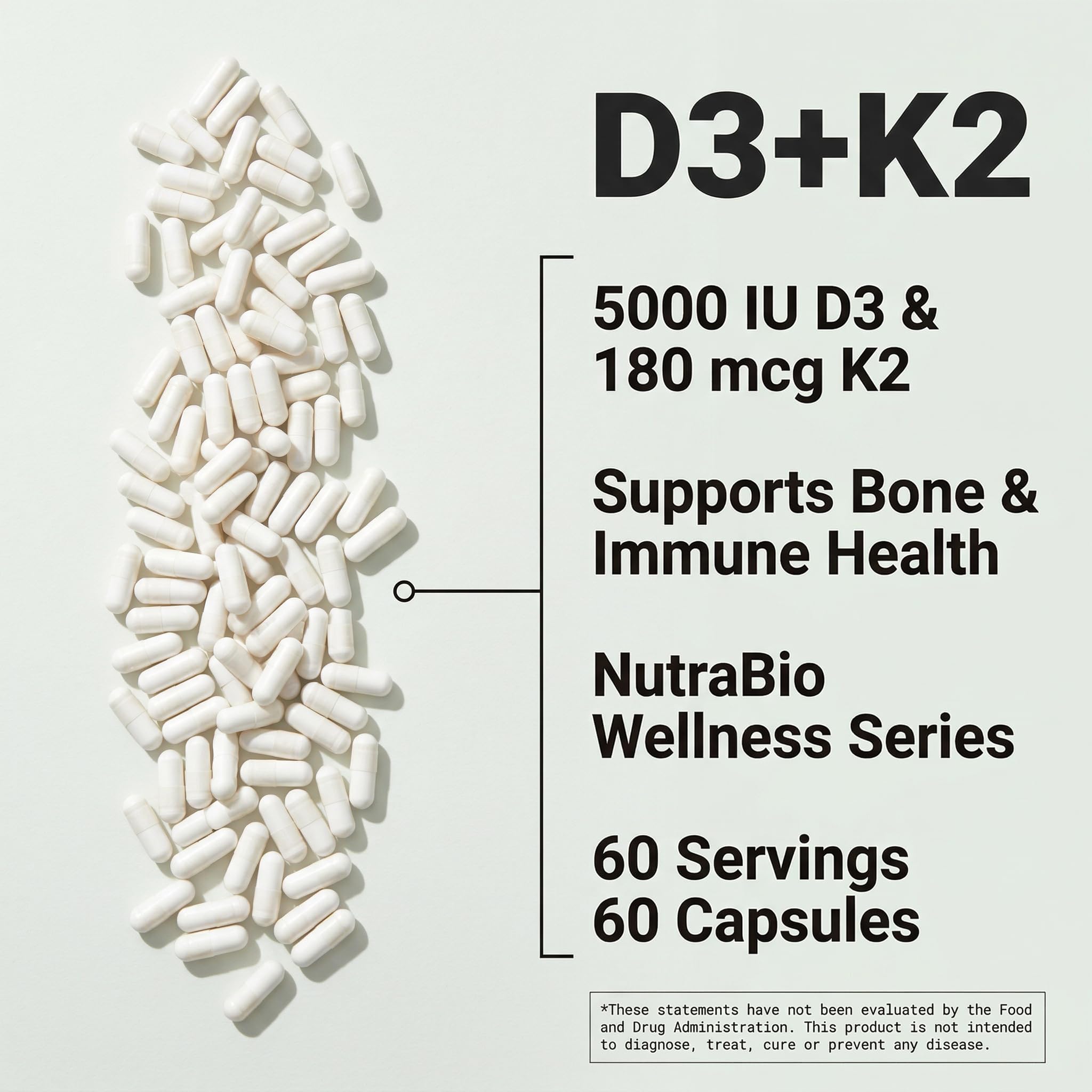 NutraBio Vitamin D3 & K2 capsules with a glass of water