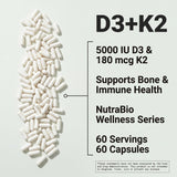 NutraBio Vitamin D3 & K2 capsules with a glass of water