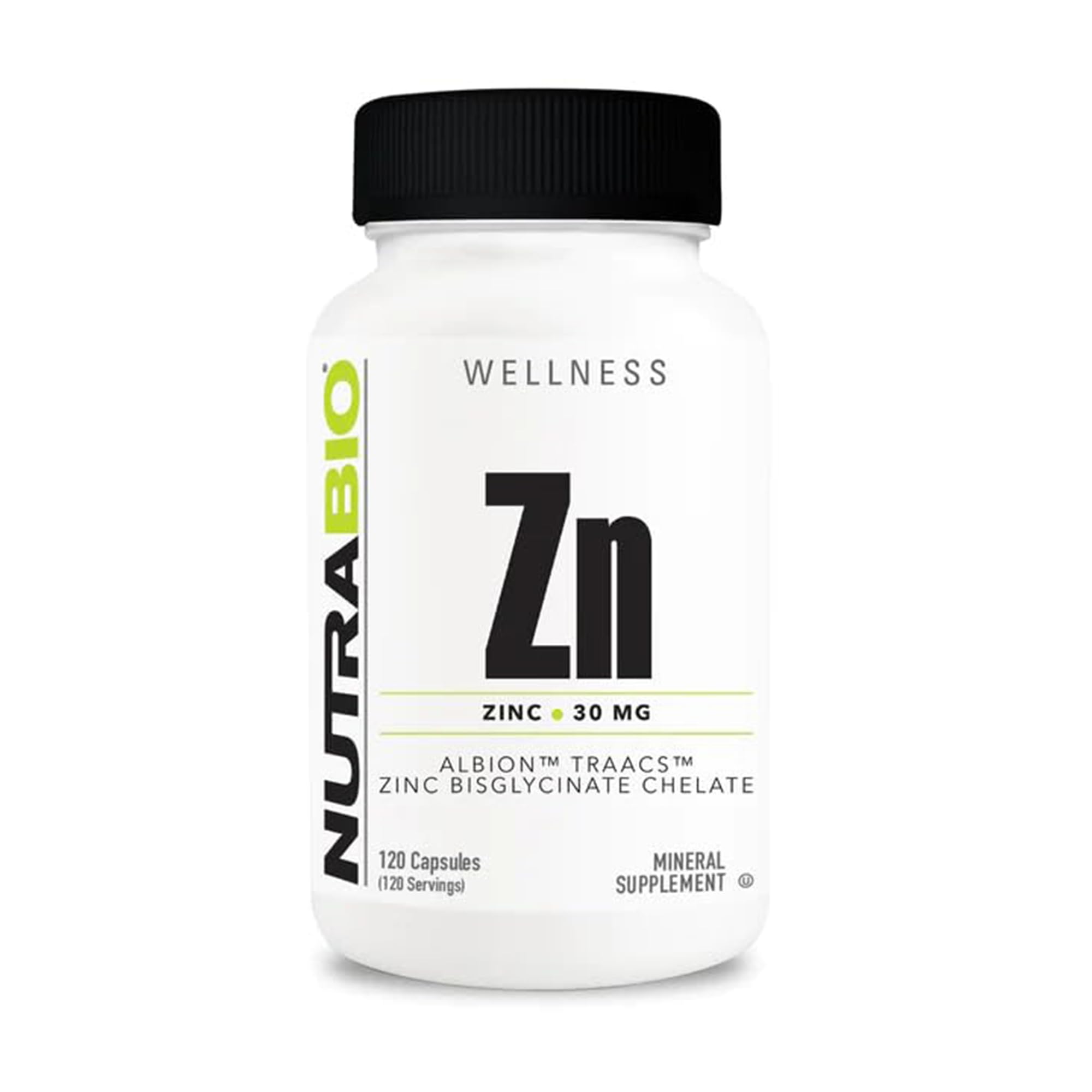 NutraBio Zinc Bisglycinate Chelate 120 vegetable capsules front view