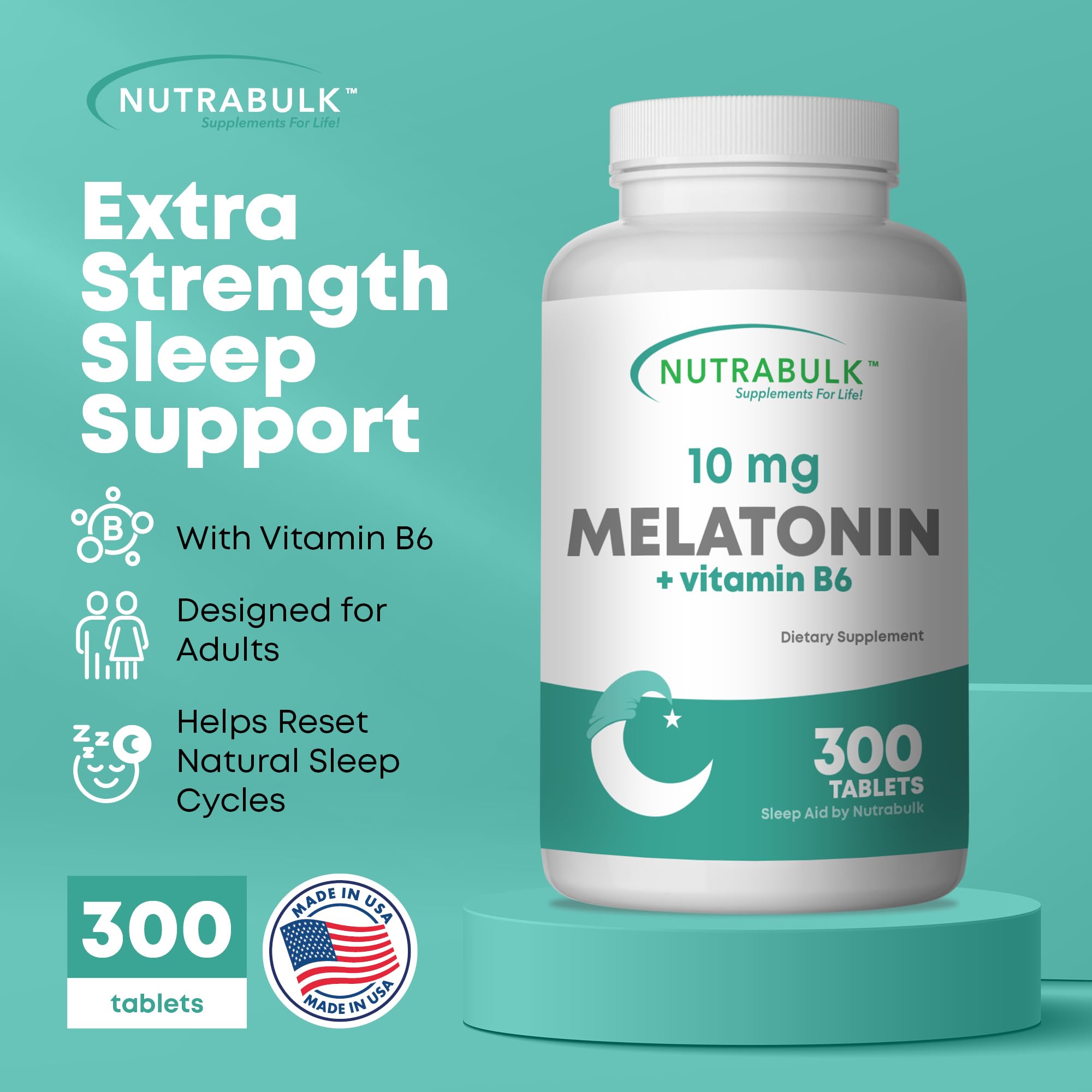 NutraBulk Melatonin 10mg Sleep Supplement Tablets side view