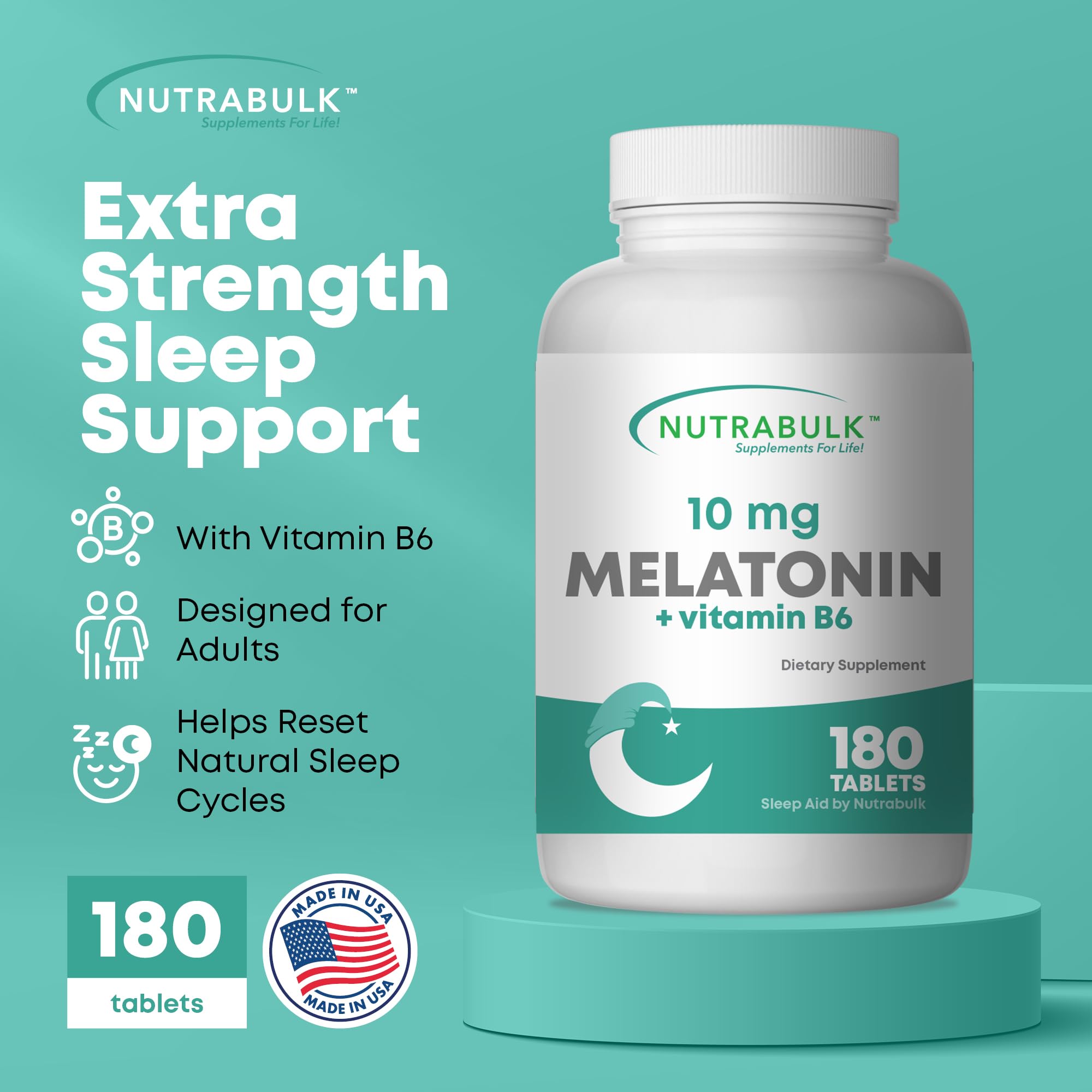 NutraBulk Melatonin Tablets 10mg side view showing tablet details