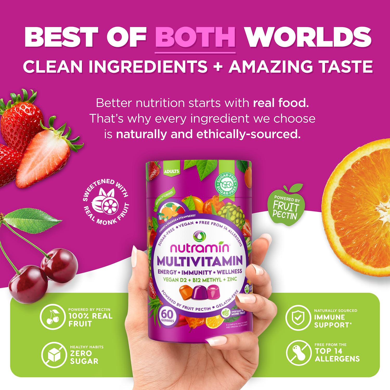 Nutracelle gummies displayed with fresh fruits