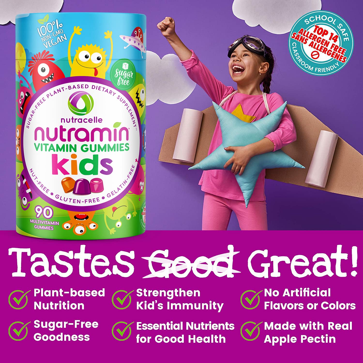 Nutracelle Nutramin Kids Gummies with children playing in background