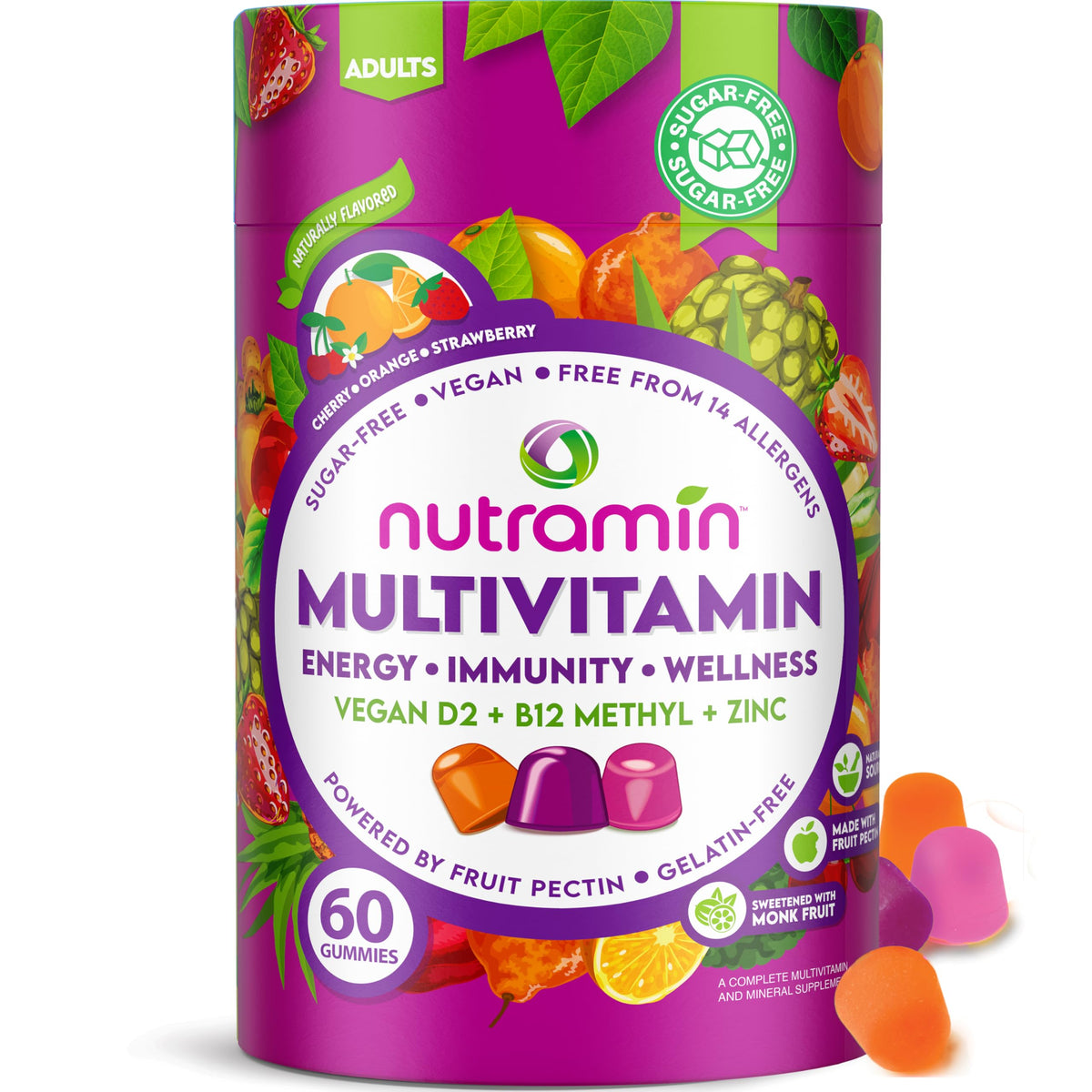 Nutracelle Sugar-Free Vegan Multivitamin Gummies front view