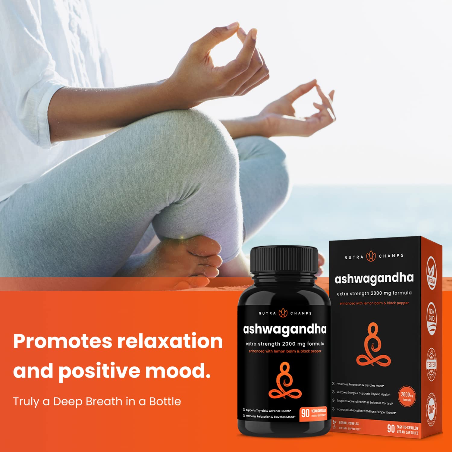 NutraChamps Ashwagandha Root Powder 109g with lemon balm