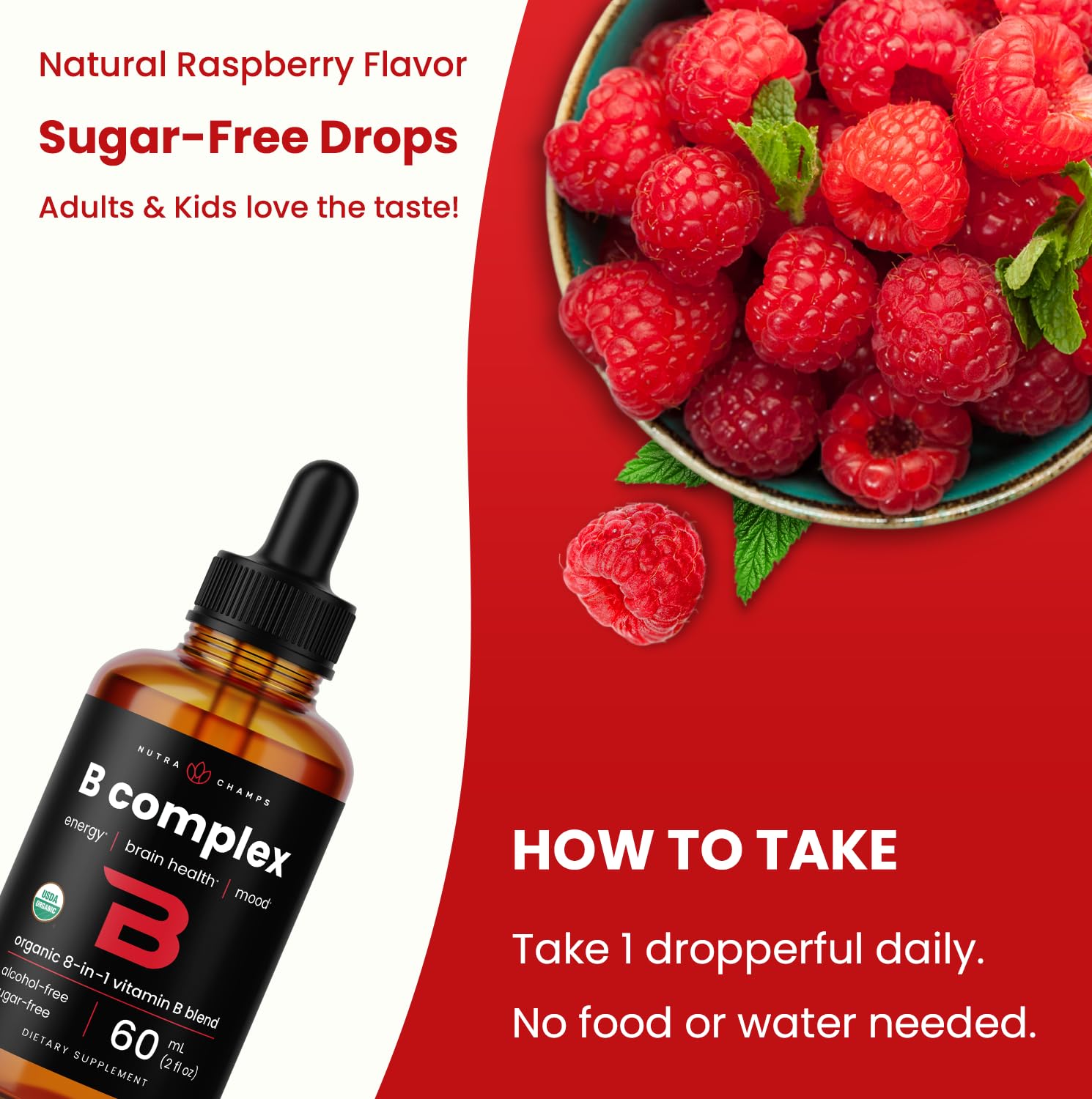 NutraChamps B-Complex Liquid Drops label close-up