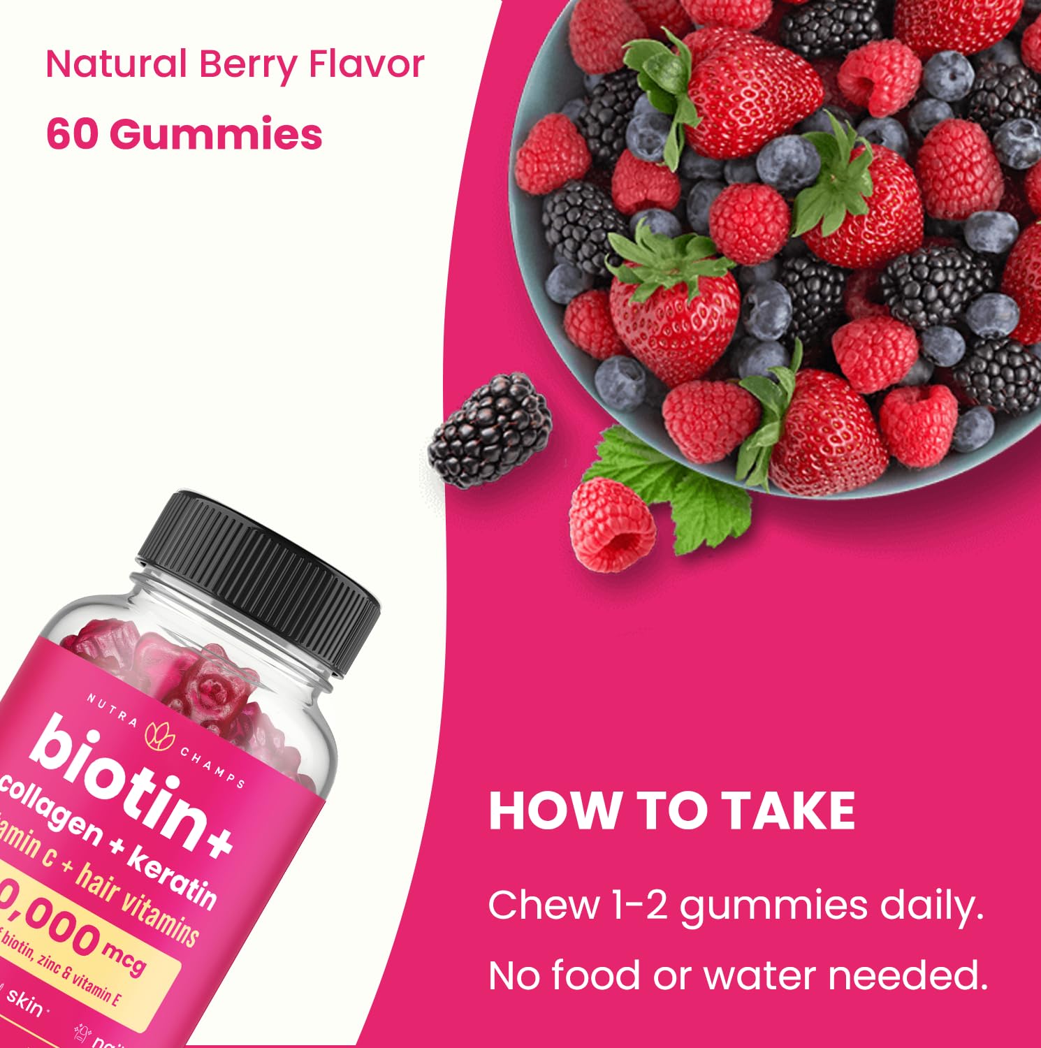 NutraChamps Biotin+ Gummies 5000mcg side view
