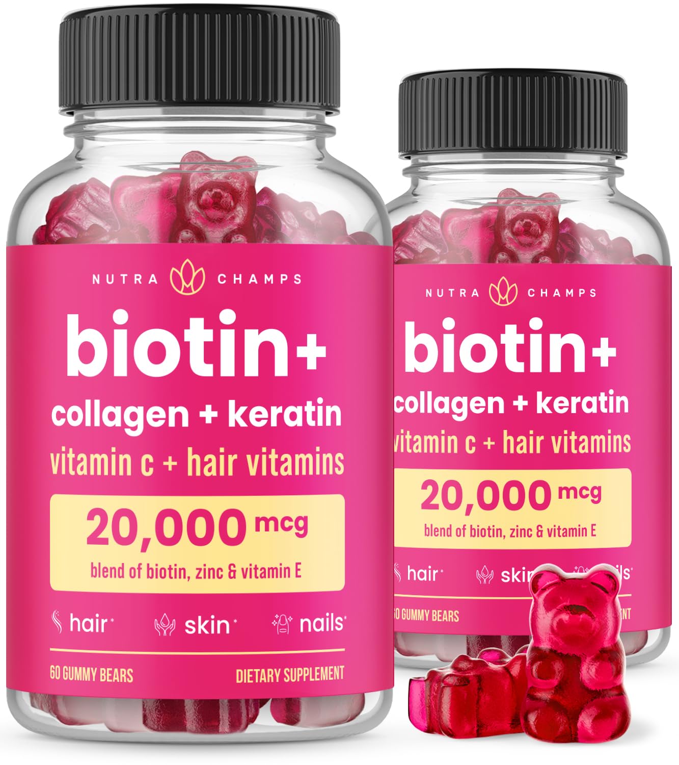 NutraChamps Biotin+ Gummies front view with berry flavour
