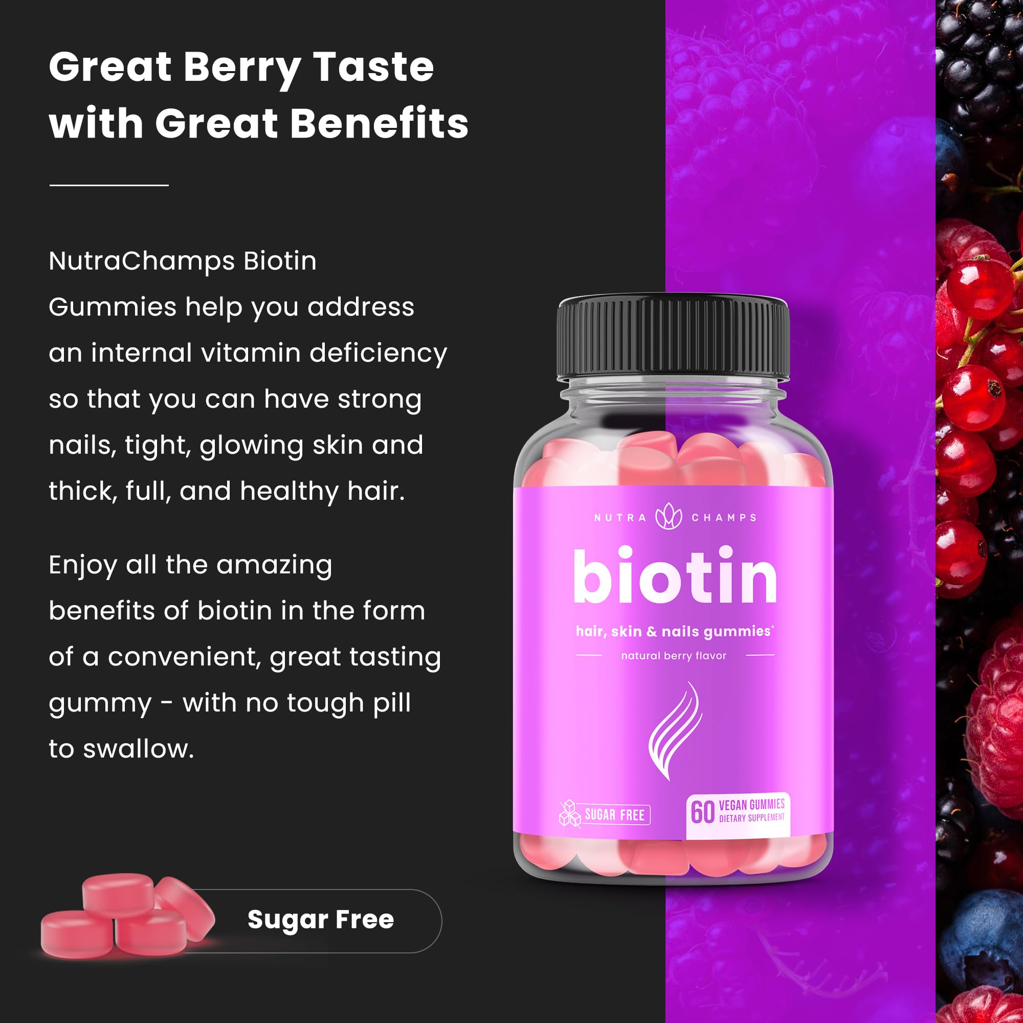 NutraChamps Biotin Gummies on a wooden table