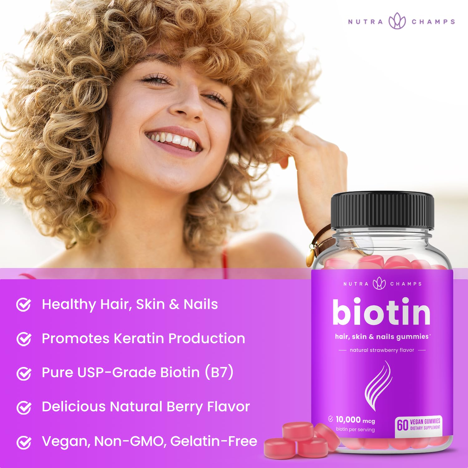 NutraChamps Biotin Gummies showing gummy texture