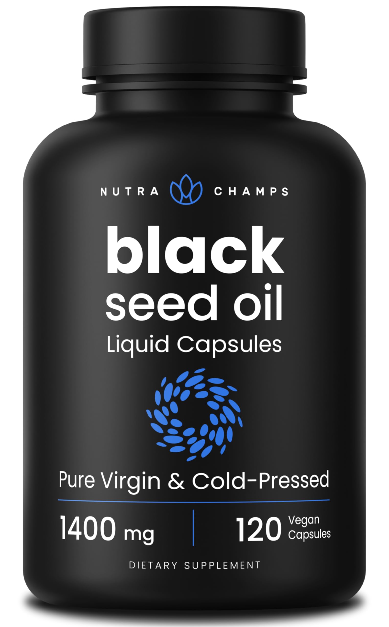 NutraChamps Black Seed Oil 120 Vegan Capsules front view