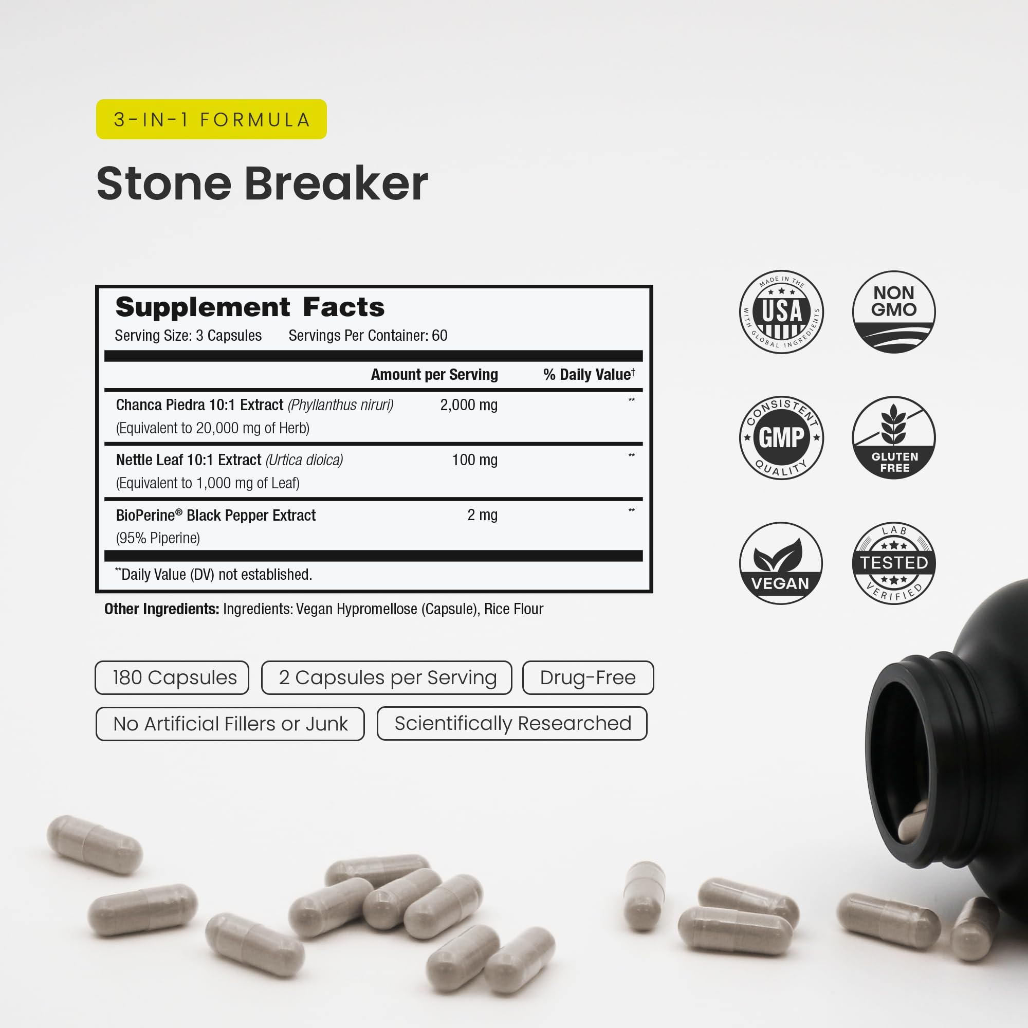 NutraChamps Chanca Piedra bottle with label details