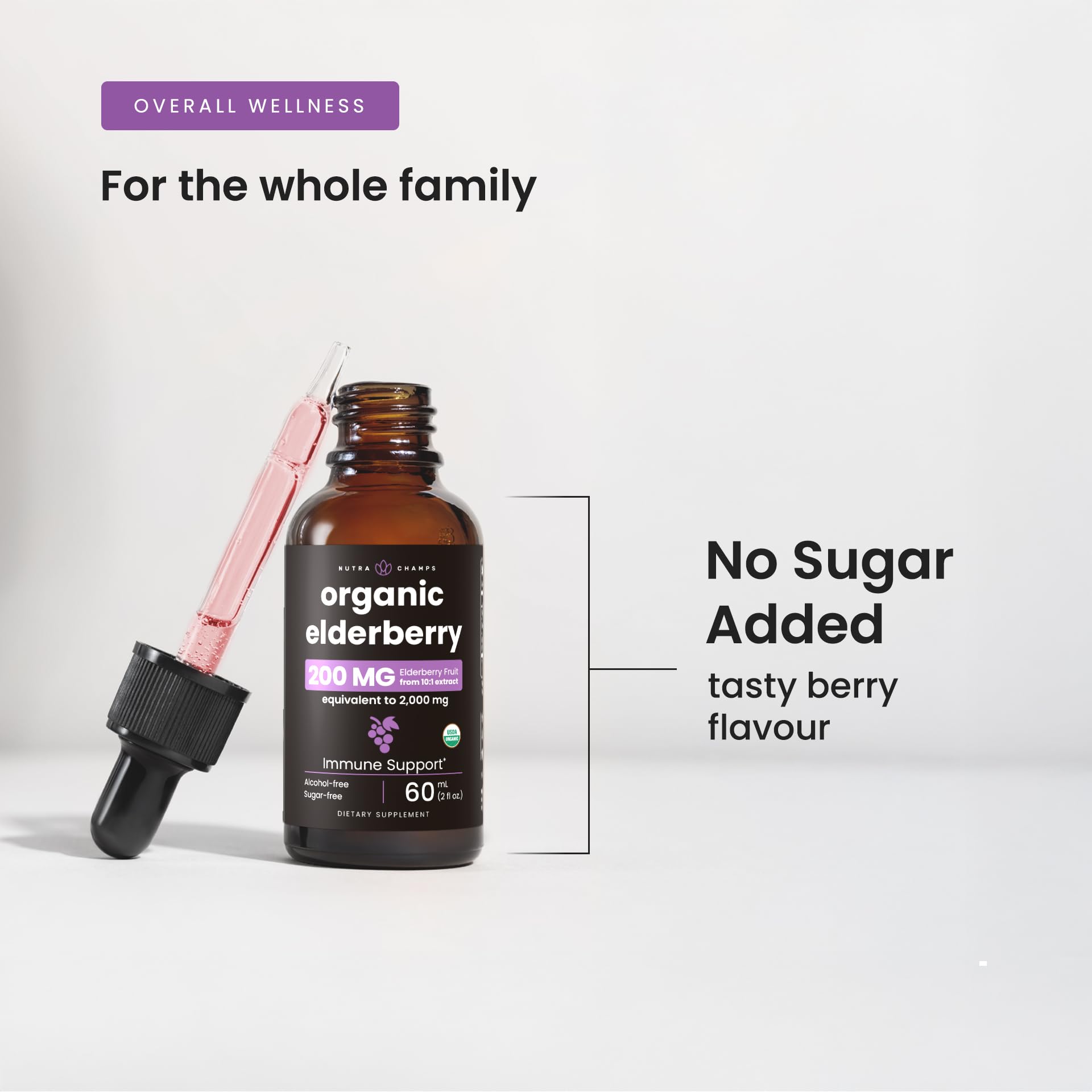 NutraChamps Elderberry Drops 200mg natural berry flavour