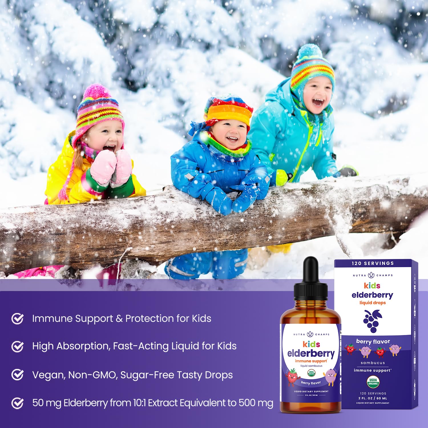NutraChamps Elderberry Drops with dropper