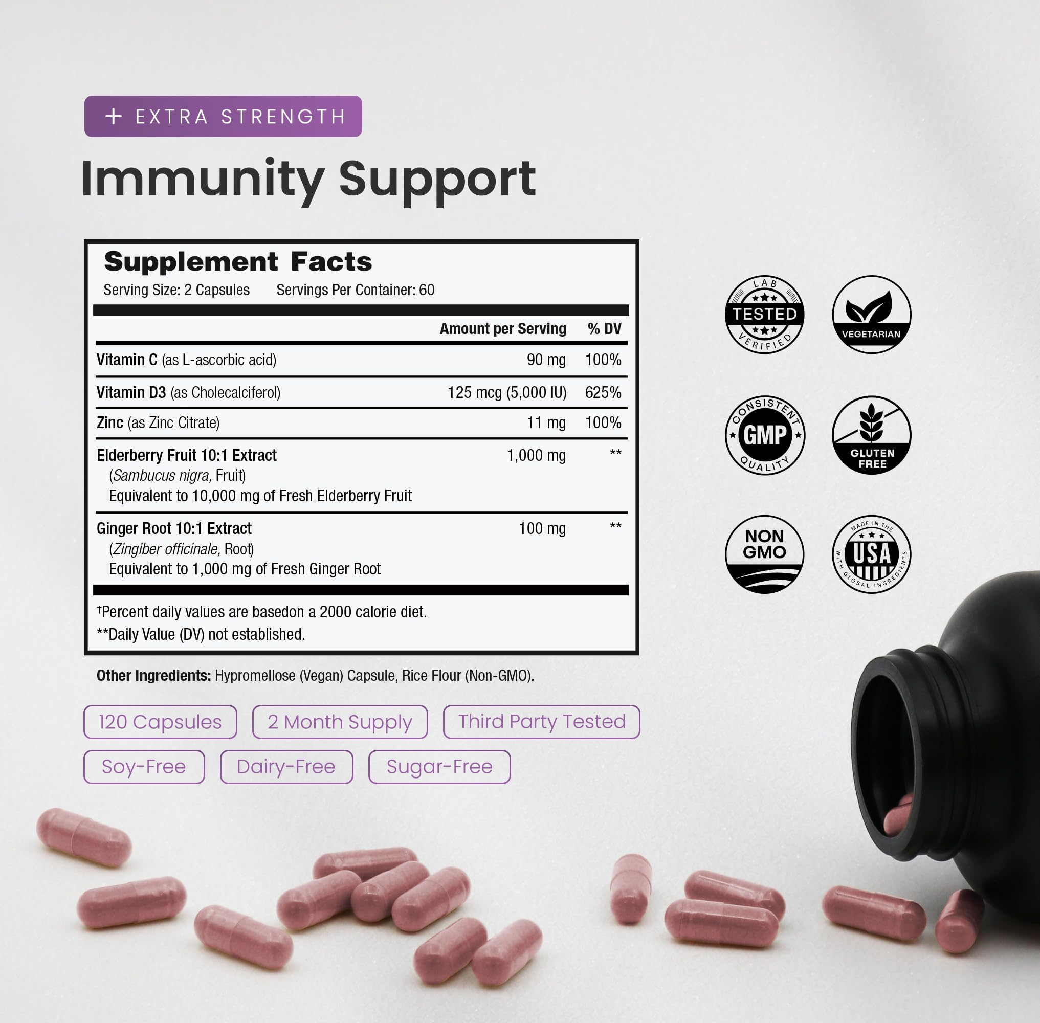 NutraChamps Elderberry Supplement 60 Capsules side view