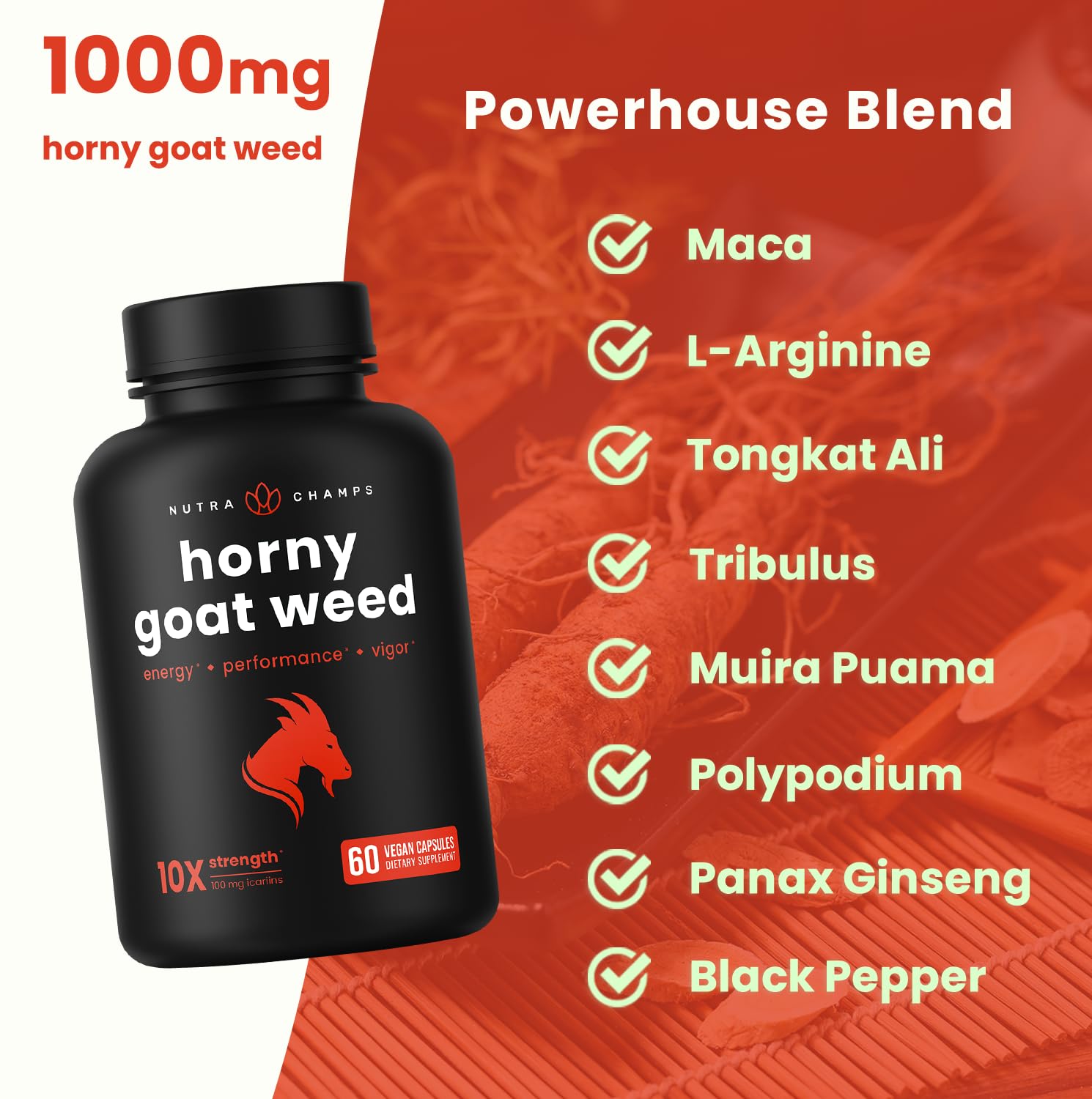NutraChamps Horny Goat Weed product side view