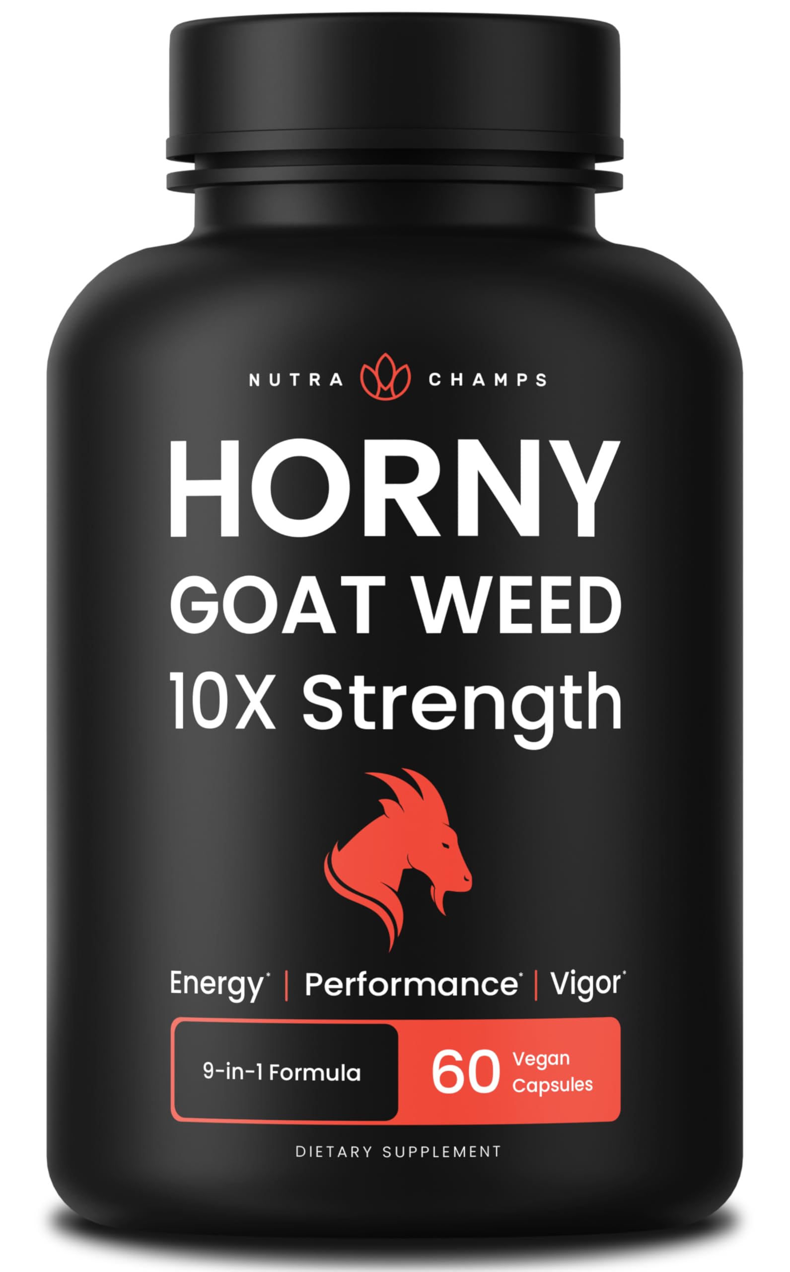 NutraChamps Horny Goat Weed supplement front view with packaging