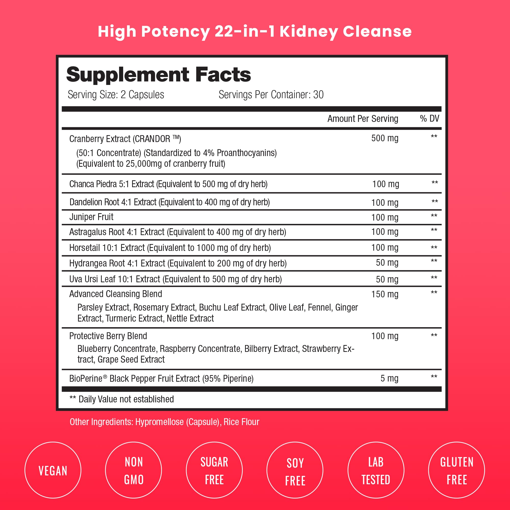 NutraChamps Kidney Cleanse 22-in-1 Herbal Supplement back view