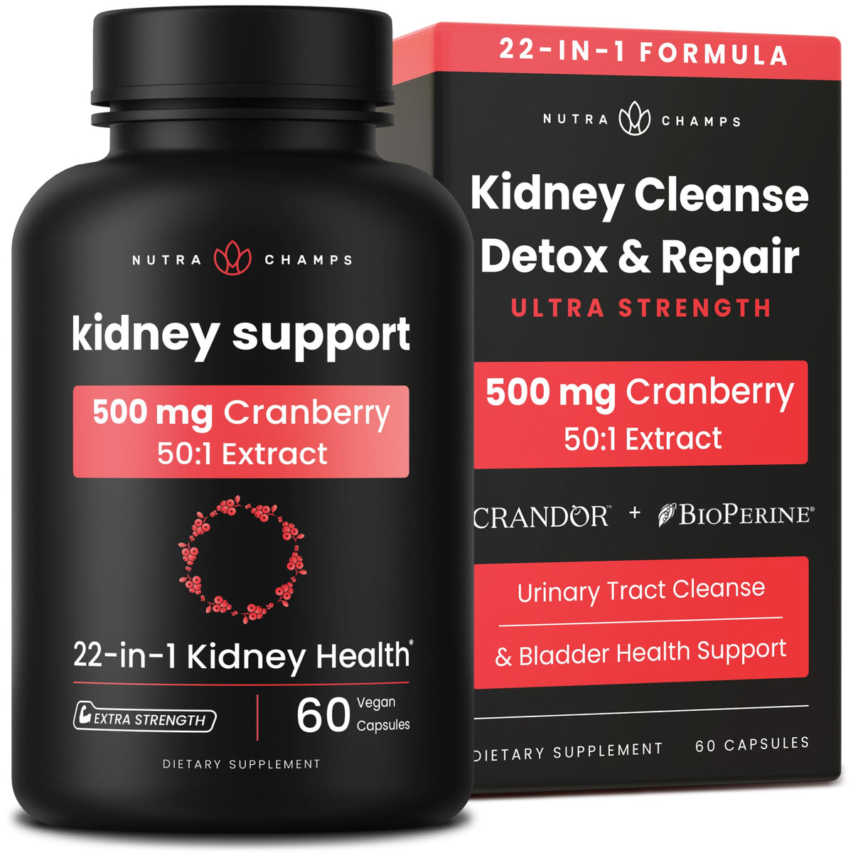 NutraChamps Kidney Cleanse 22-in-1 Herbal Supplement front view