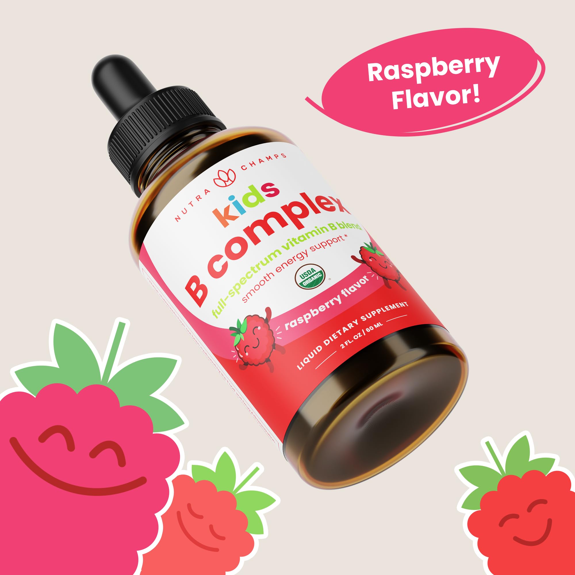 NutraChamps Kids B Complex Liquid Drops on a kitchen counter