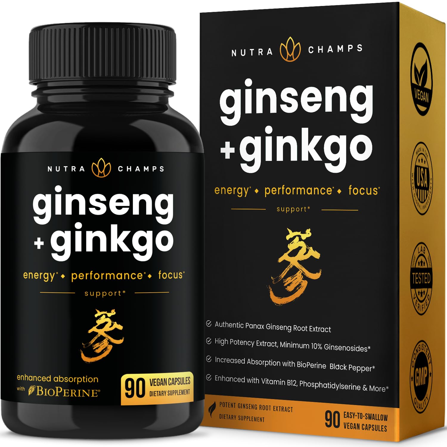 NutraChamps Korean Red Ginseng Extract 60 capsules front view