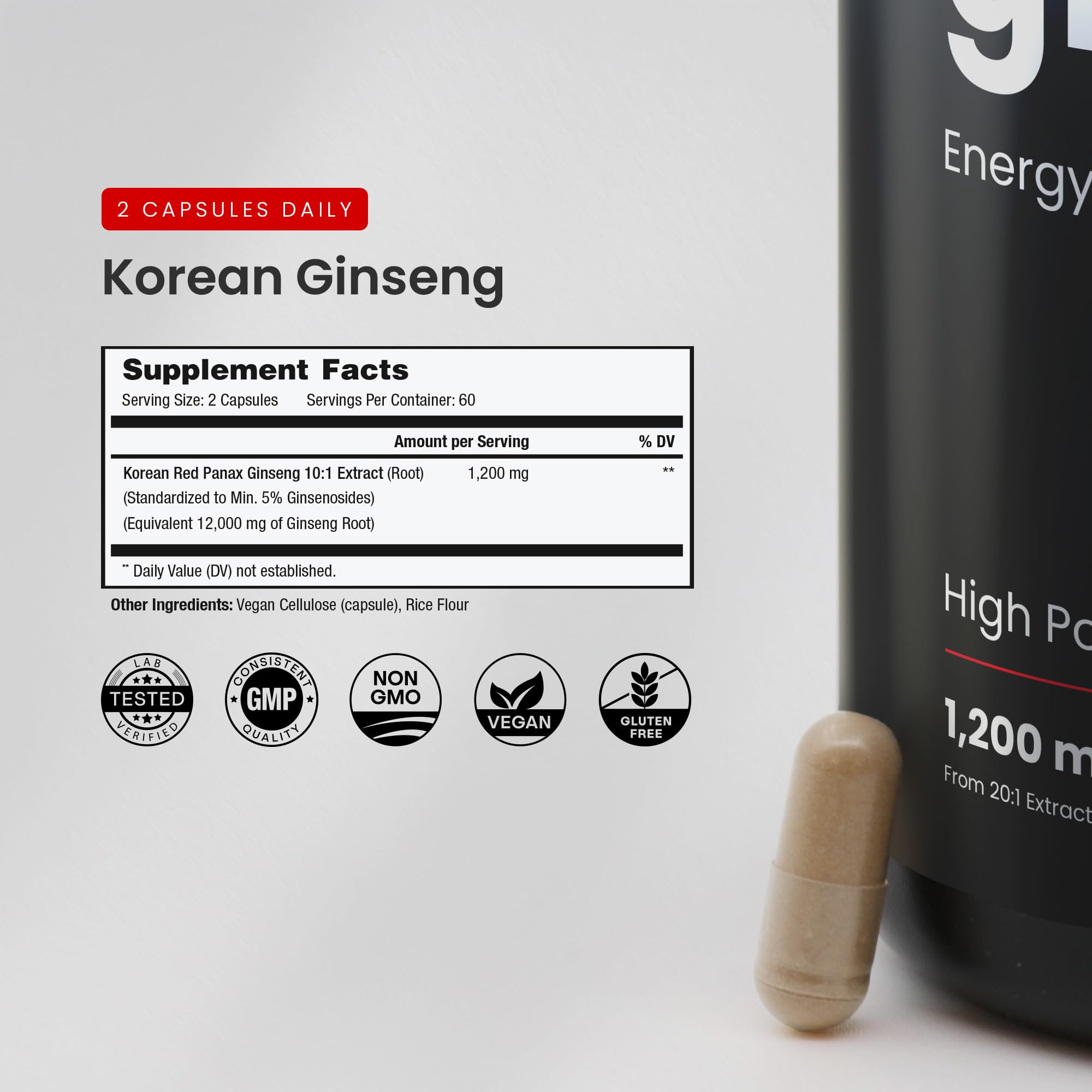 NutraChamps Korean Red Ginseng Extract bottle on a table
