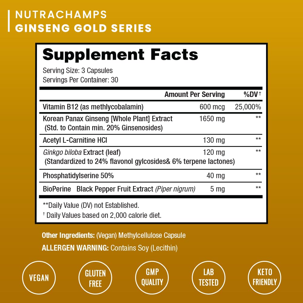 NutraChamps Korean Red Ginseng Extract bottle side view