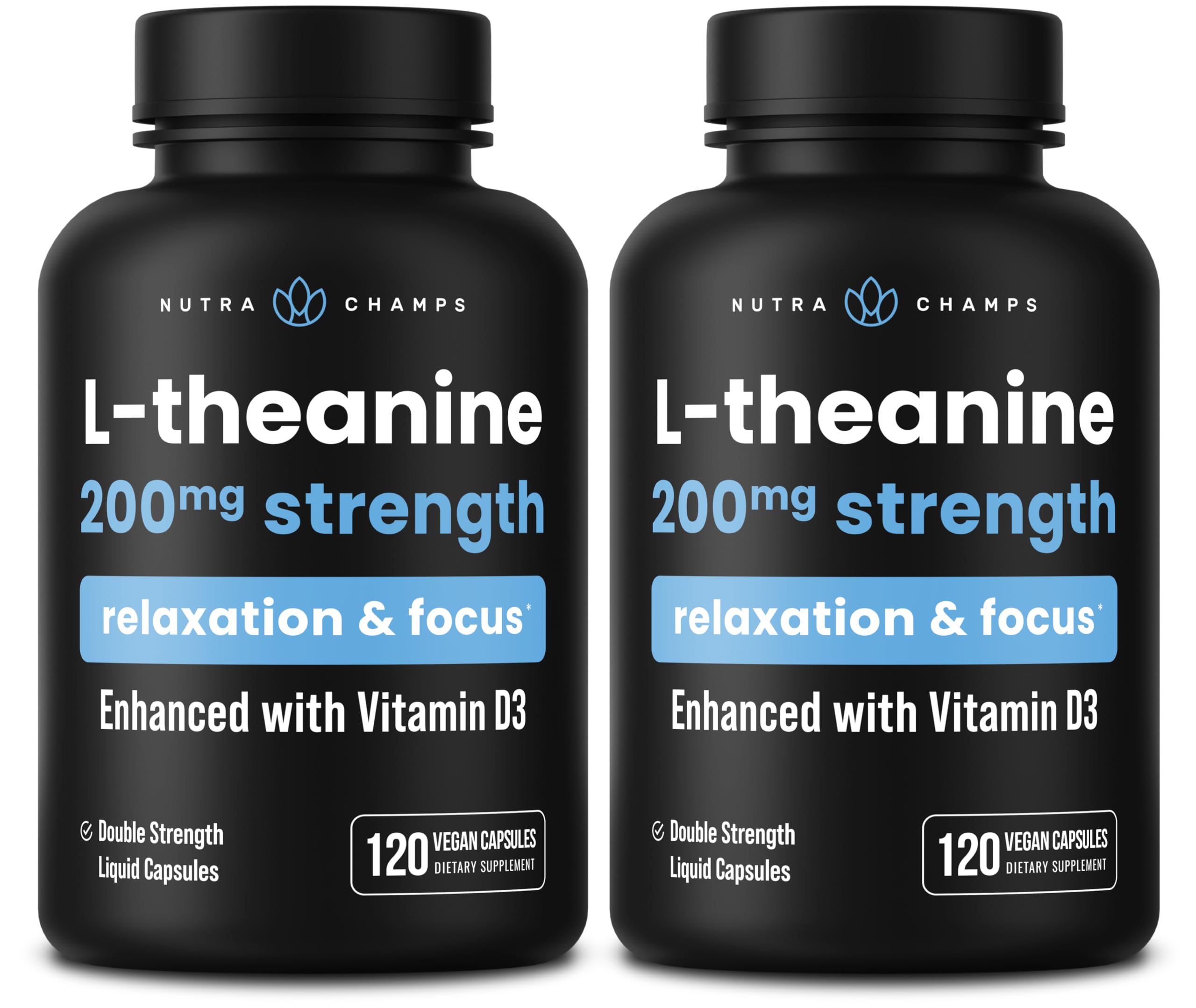 NutraChamps L-Theanine 200mg vegan liquid capsules front view