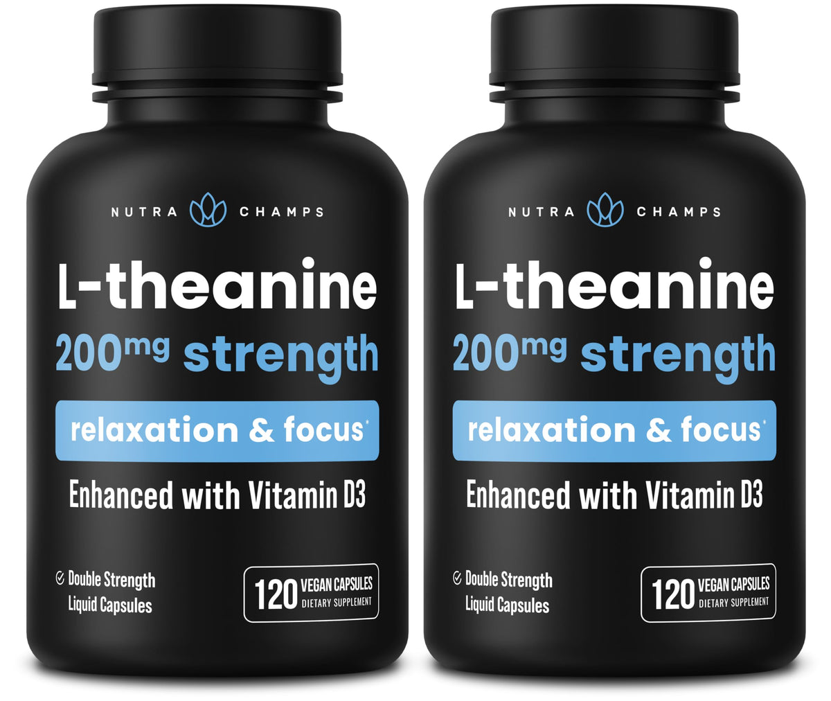 NutraChamps L-Theanine 200mg vegan liquid capsules front view