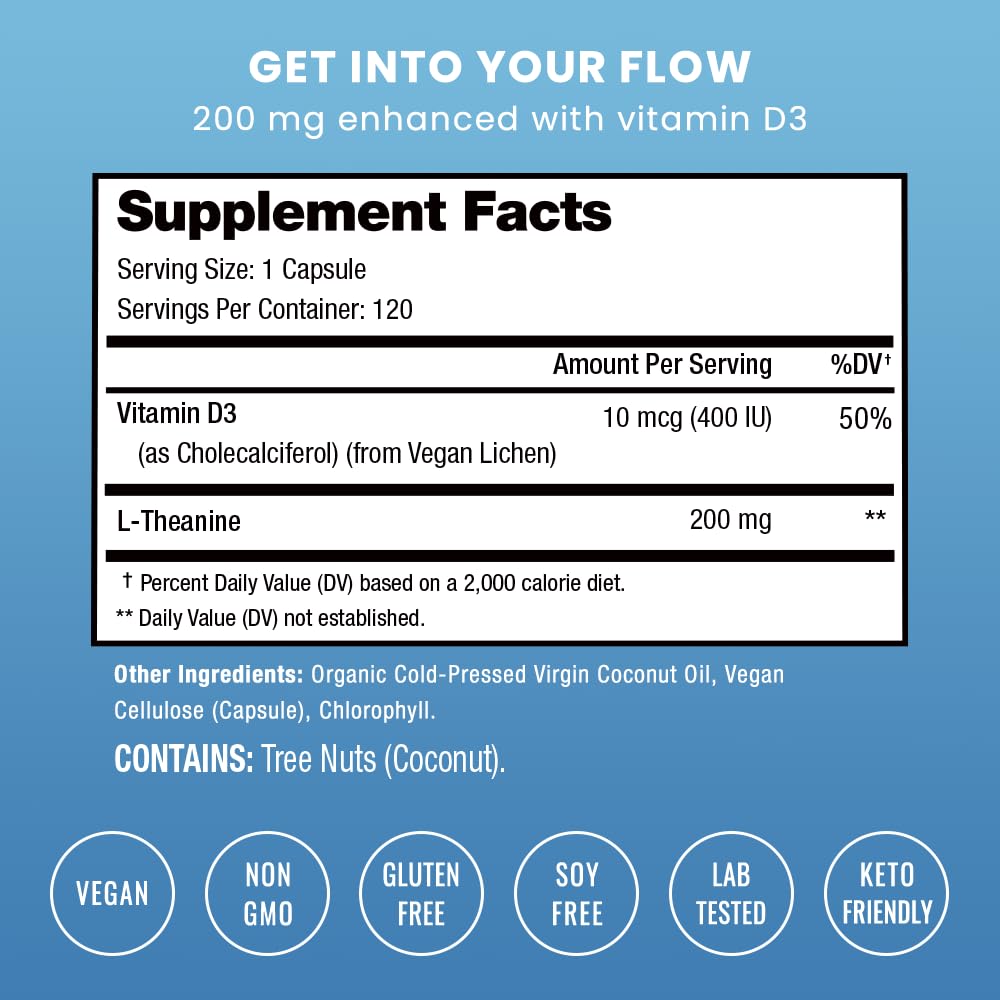 NutraChamps L-Theanine 200mg vegan liquid capsules packaging