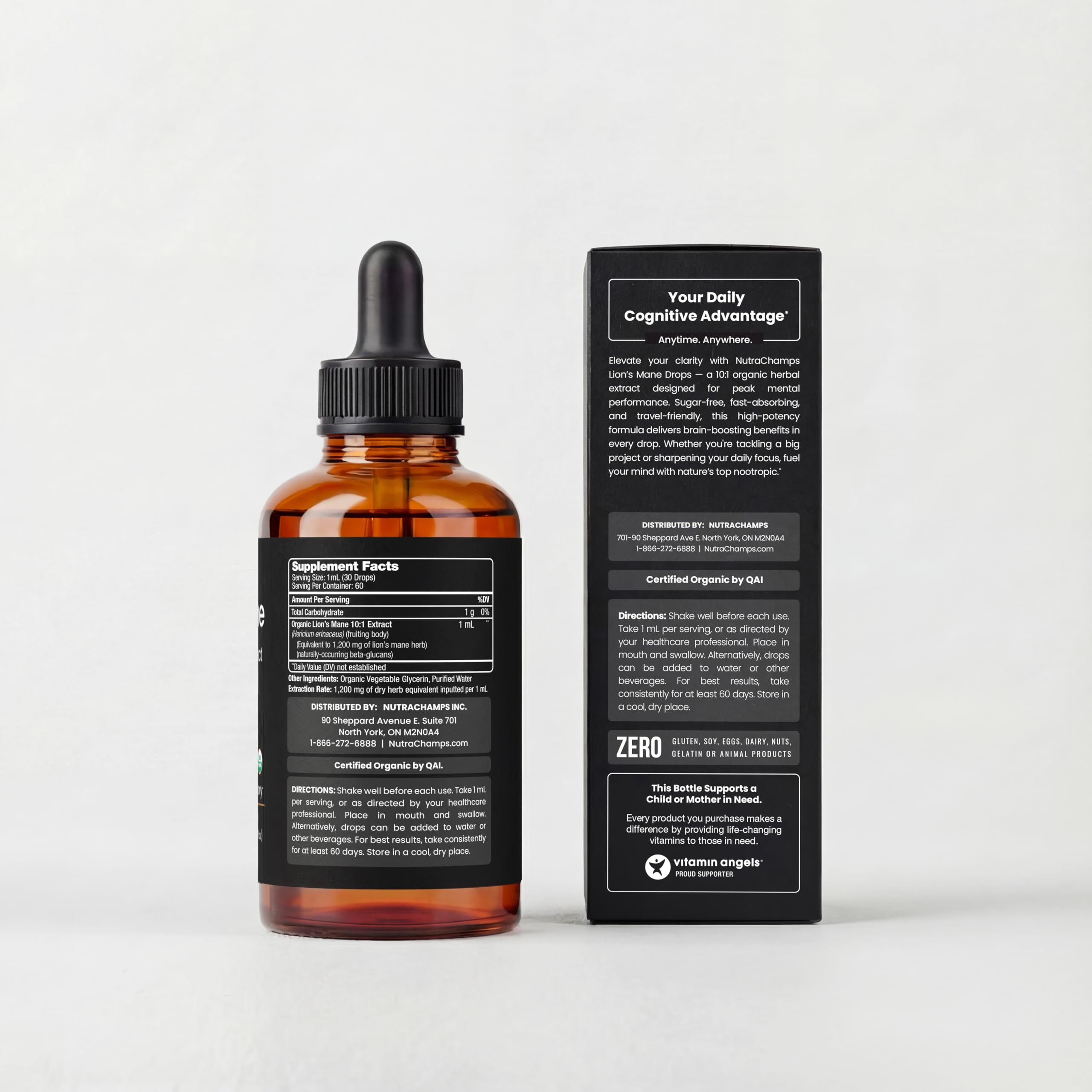 NutraChamps Lion’s Mane Mushroom Extract 10:1 drops with ingredients