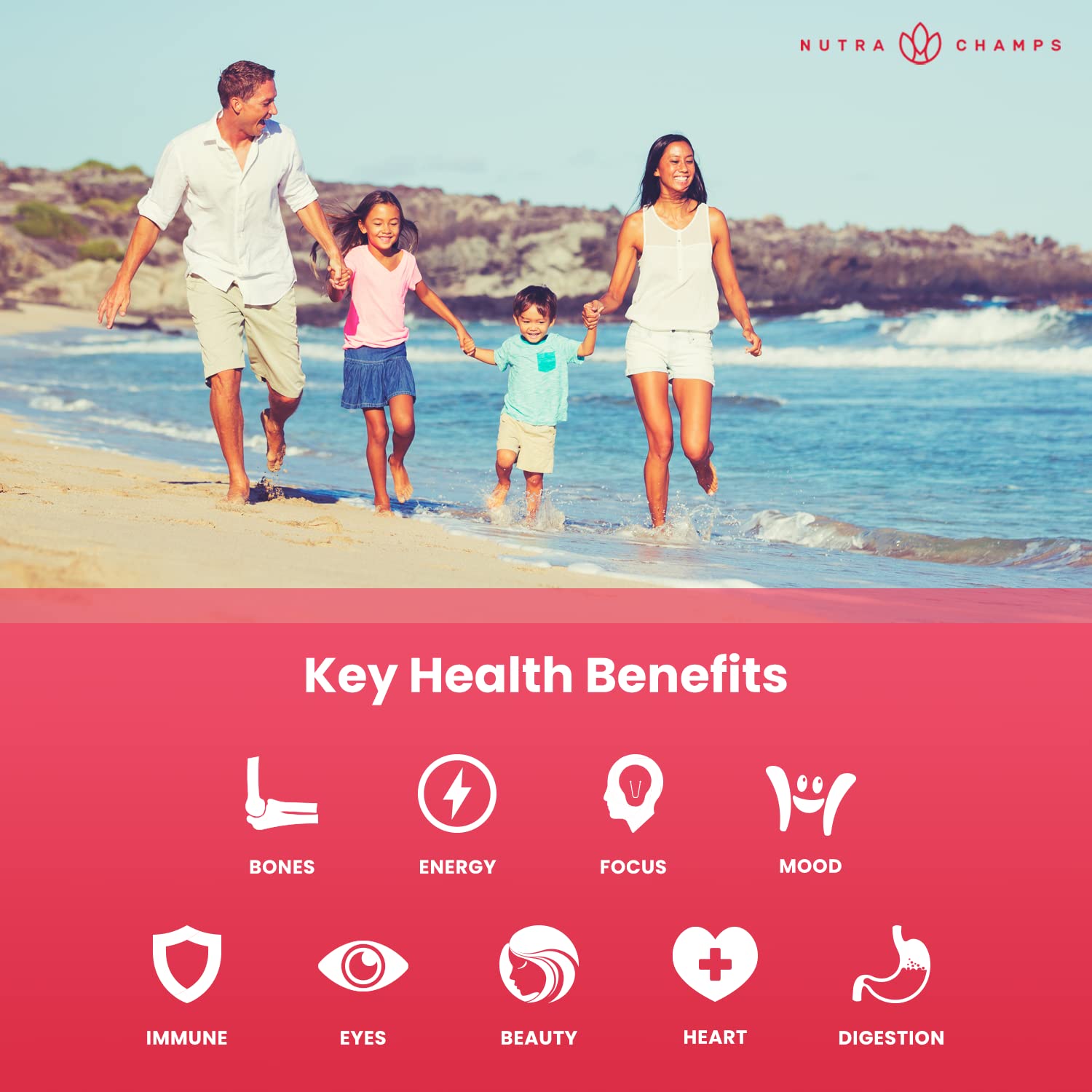 NutraChamps Liquid Multivitamin 980g lifestyle scene with family