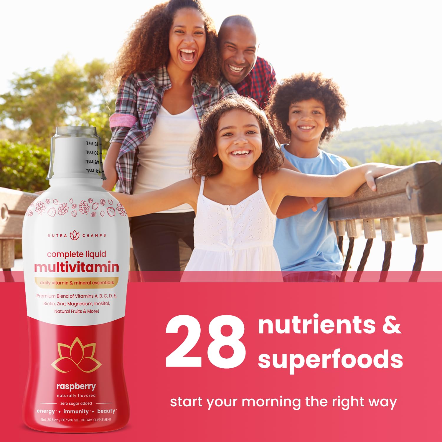 NutraChamps Liquid Multivitamin 980g on kitchen counter