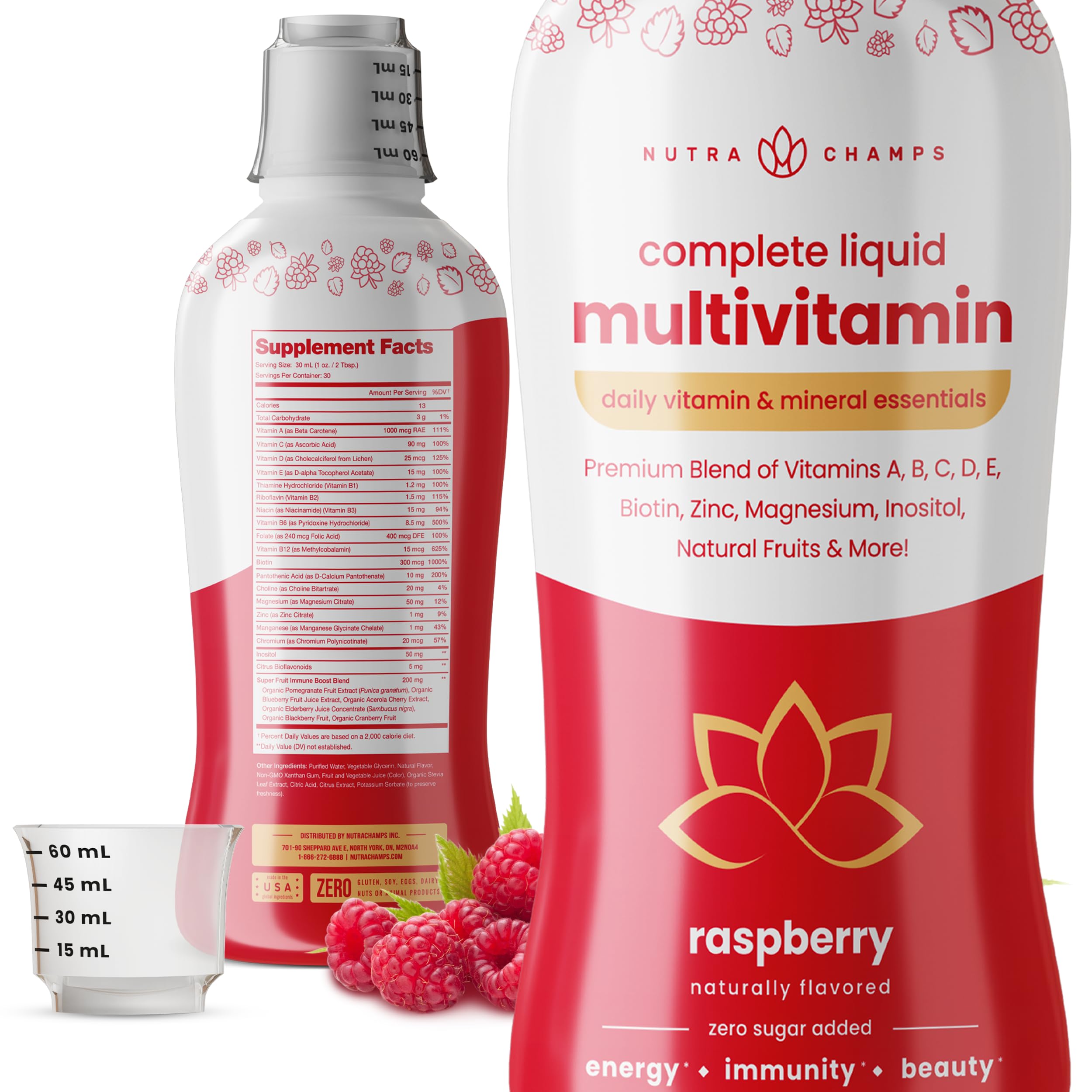 NutraChamps Liquid Multivitamin 980g side view showing packaging
