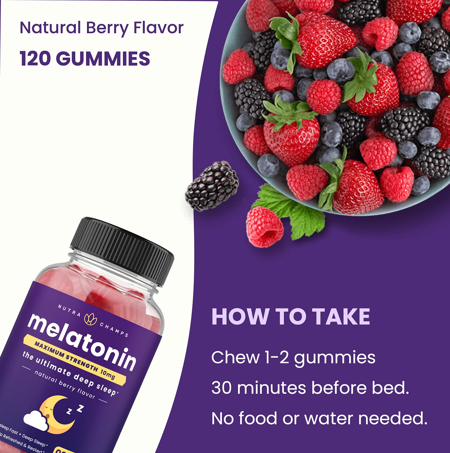 NutraChamps Melatonin Gummies displayed on a wooden table