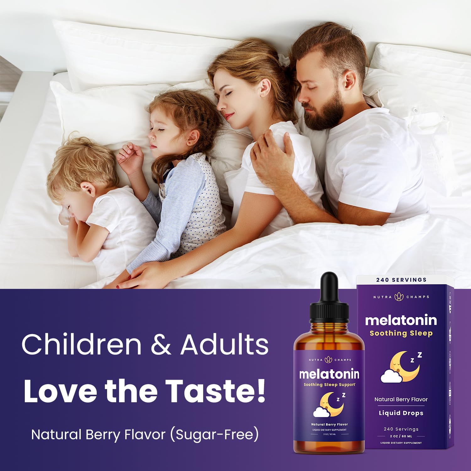 NutraChamps Melatonin Sleep Drops 57g bottle on a table