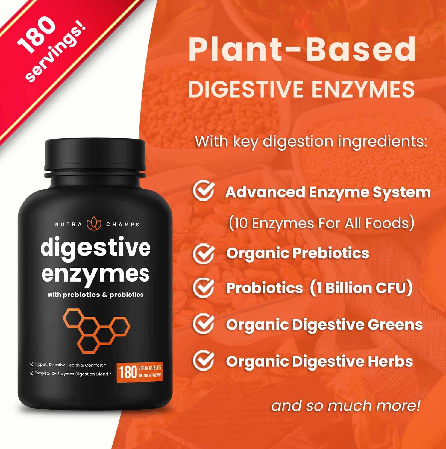NutraChamps Multi-Enzyme Supplement side view showing capsule details