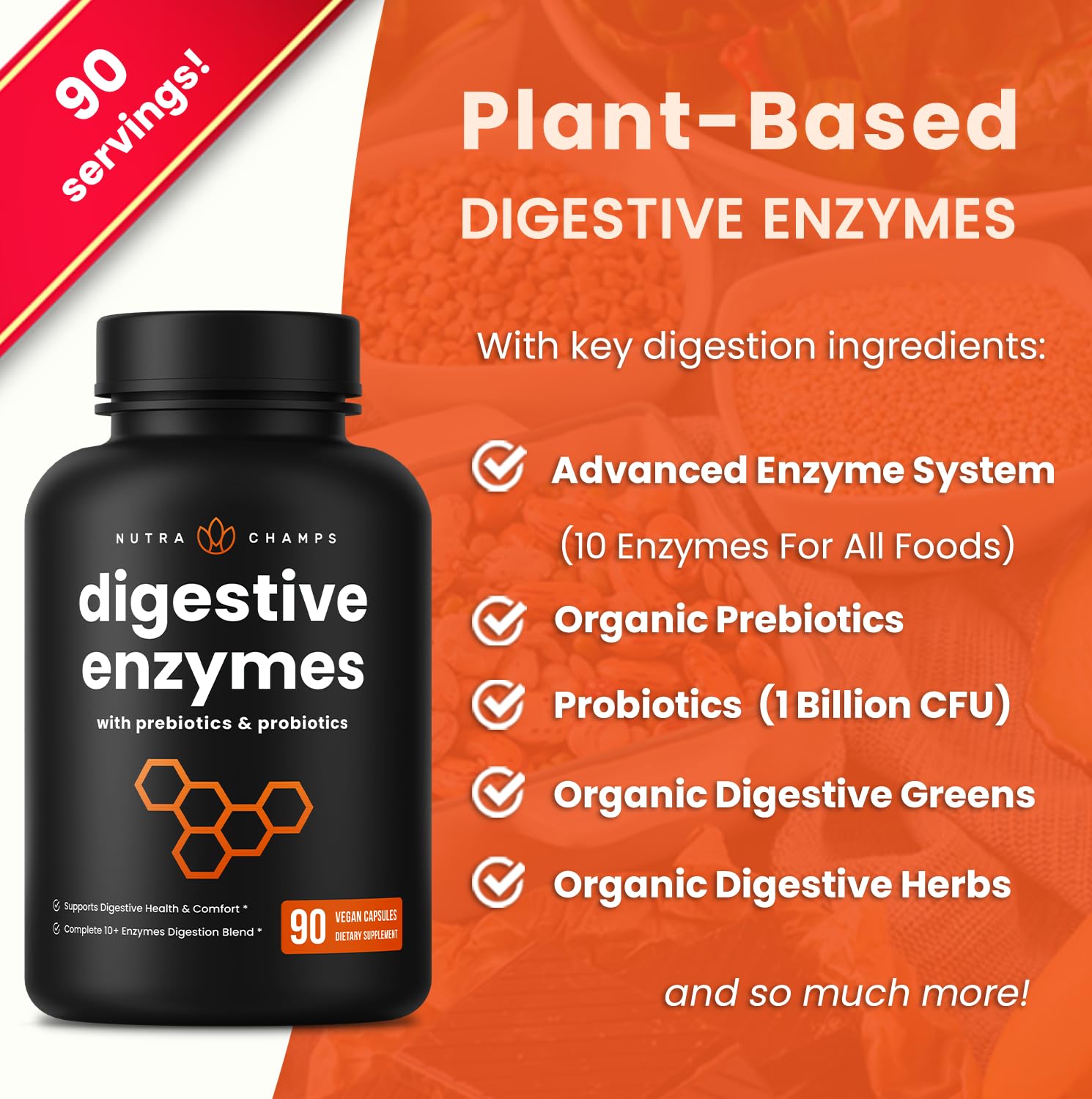 NutraChamps Multi-Enzymes 100g back view with ingredients