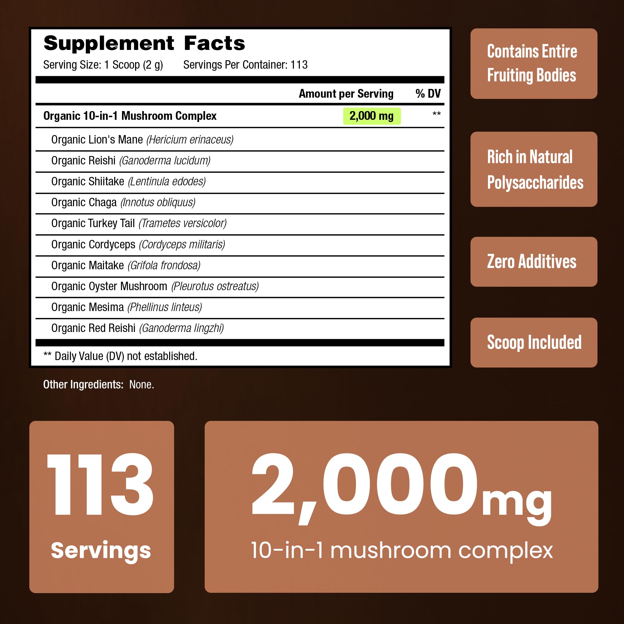 NutraChamps Mushroom Complex 250g label close-up